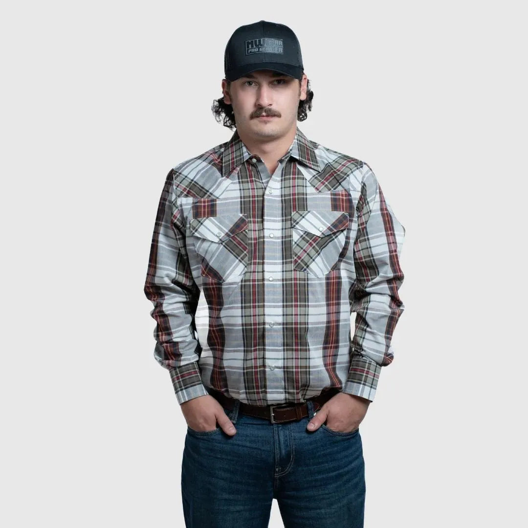 MWG Apparel Men's Snap Plaid Shirt - Beige weis-western-wear