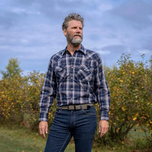 MWG Apparel Men's Snap Plaid Shirt - Navy weis-western-wear