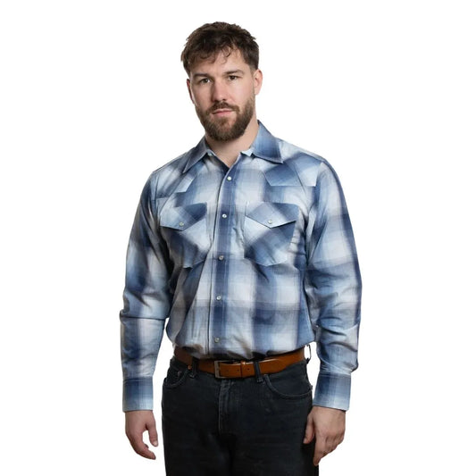 MWG Apparel Men's Snap Plaid Shirt - Sky Blue weis-western-wear