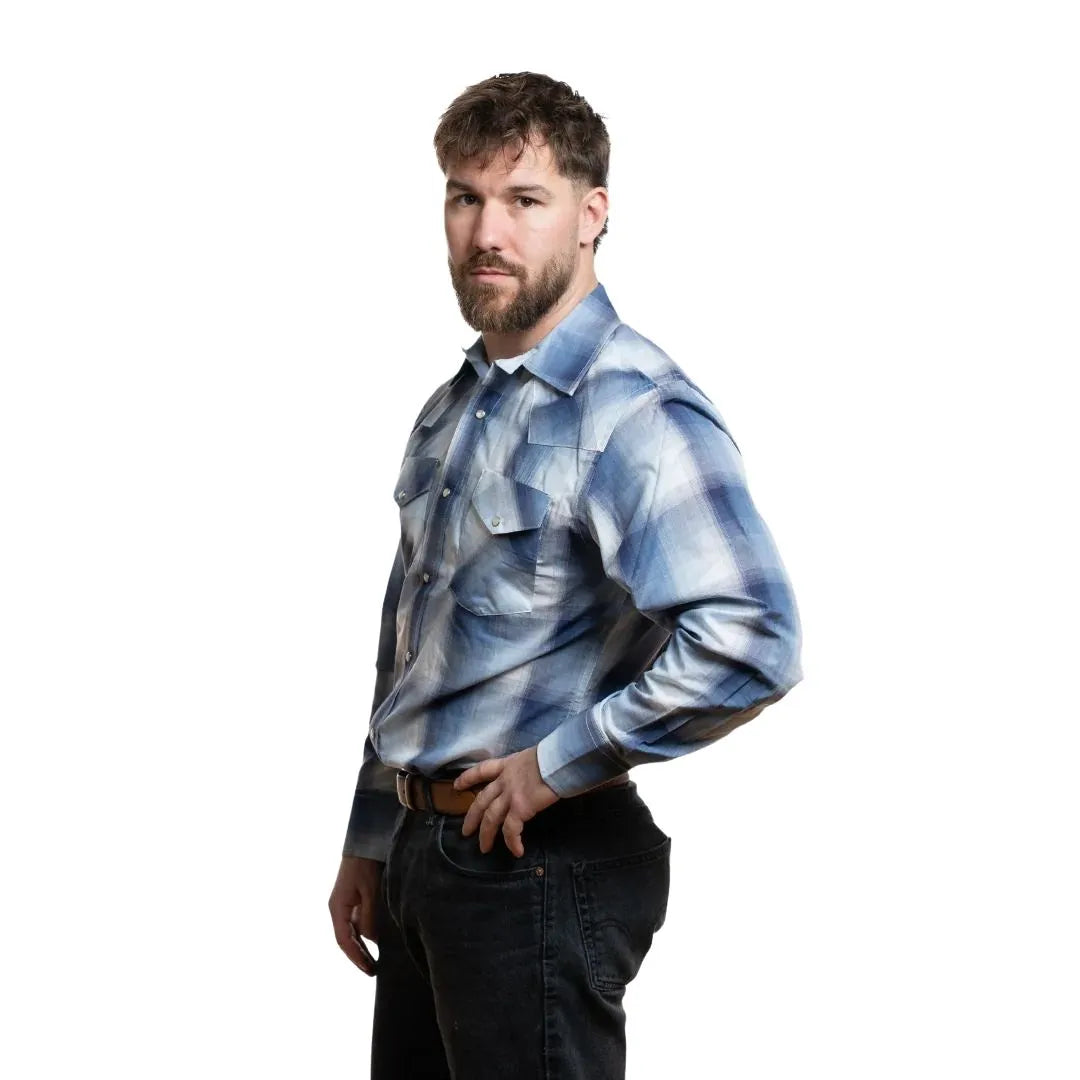 MWG Apparel Men's Snap Plaid Shirt - Sky Blue weis-western-wear