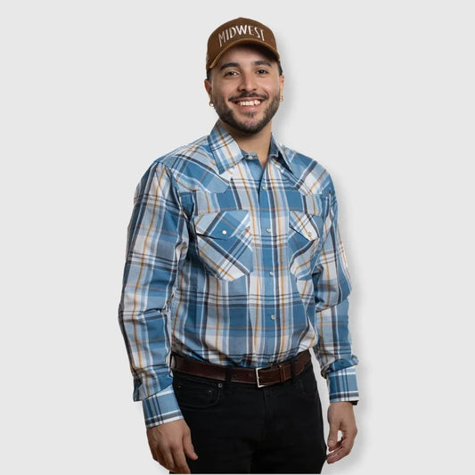 MWG Apparel Men's Snap Plaid Shirt - Teal weis-western-wear