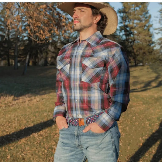 MWG Apparel Men's Snap Plaid Shirt - Wine