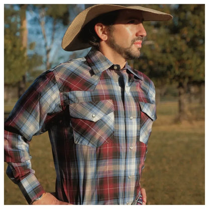 MWG Apparel Men's Snap Plaid Shirt - Wine