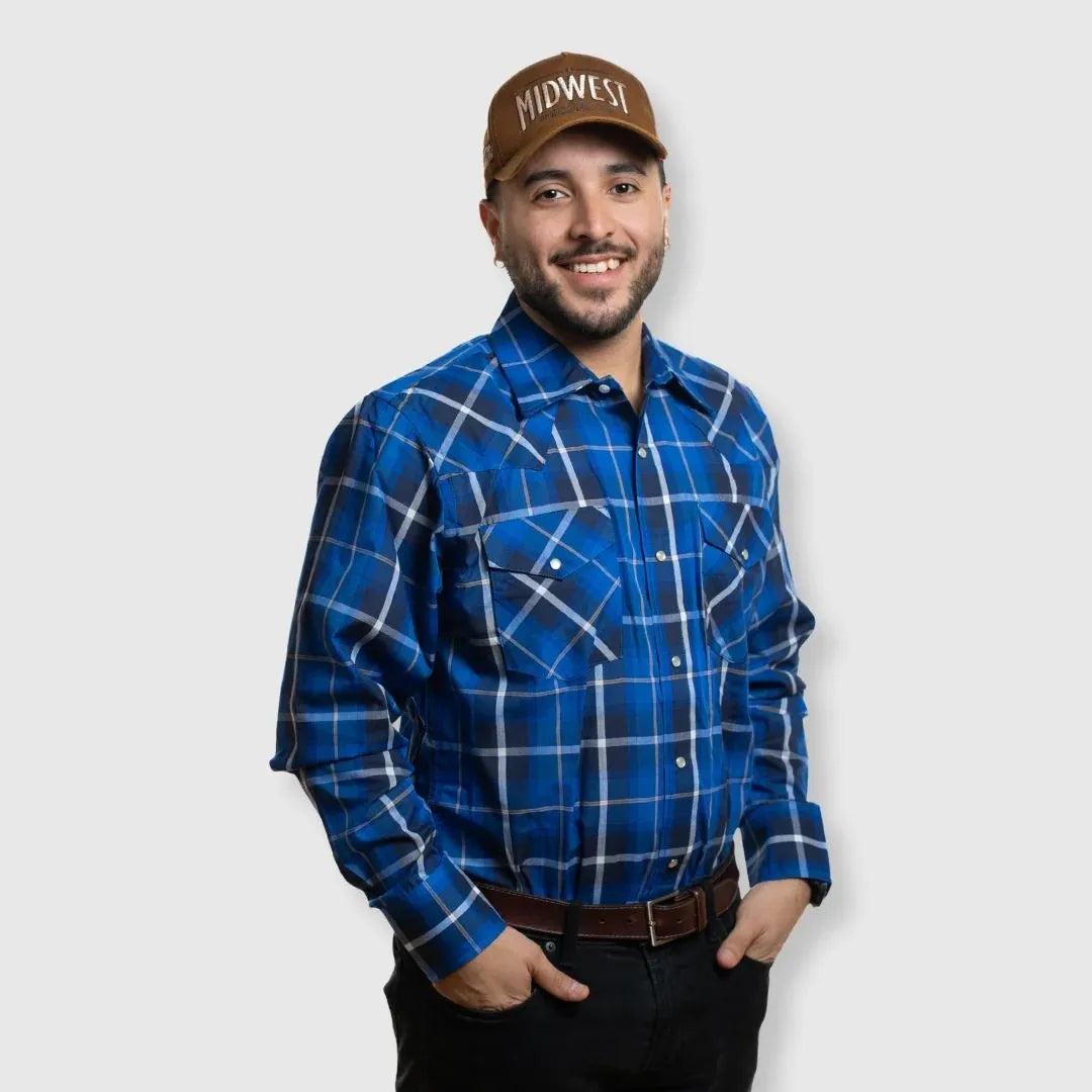 MWG Apparel Men's Snap Plaid Shirt Royal Blue weis-western-wear