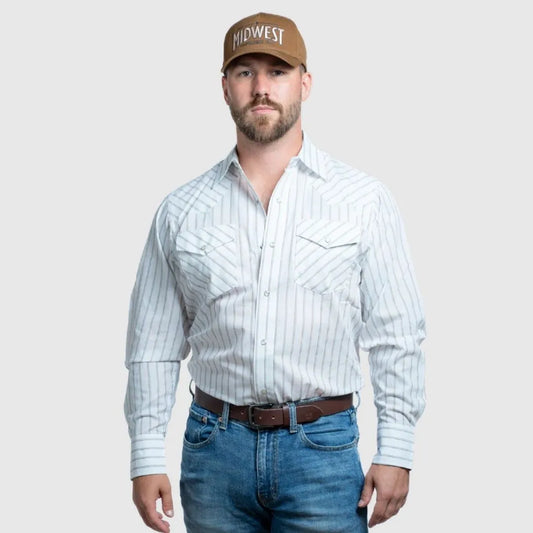 MWG Apparel Men's Western Stripe Shirt - White weis-western-wear
