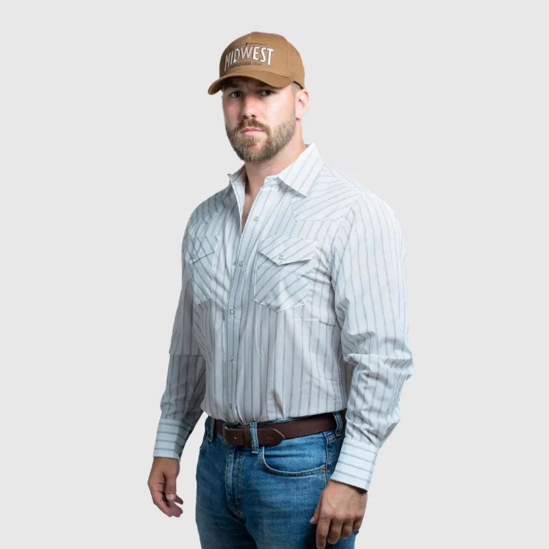MWG Apparel Men's Western Stripe Shirt - White weis-western-wear