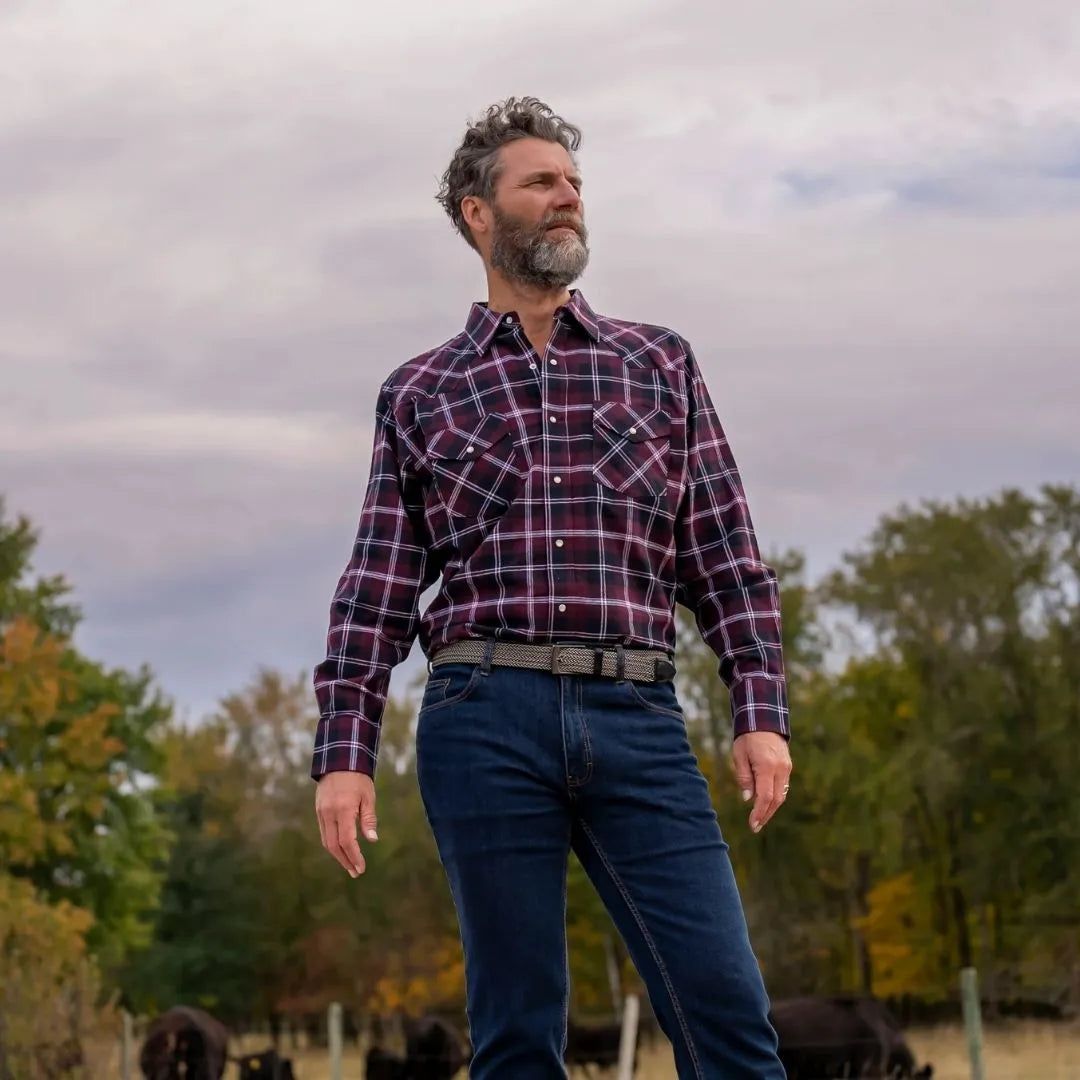 MWG Men's Flannel Plaid Western Shirt - Wine weis-western-wear