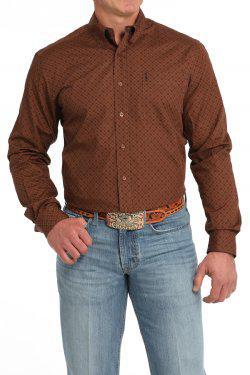 Men's Modern Fit Geometric Print Button-Down Western Shirt