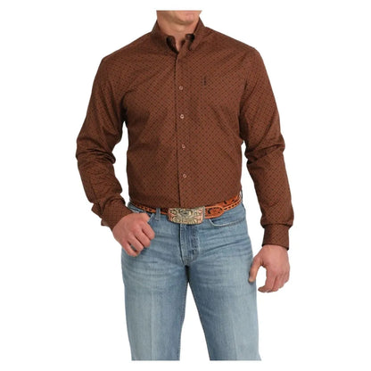 Men's Modern Fit Geometric Print Button-Down Western Shirt