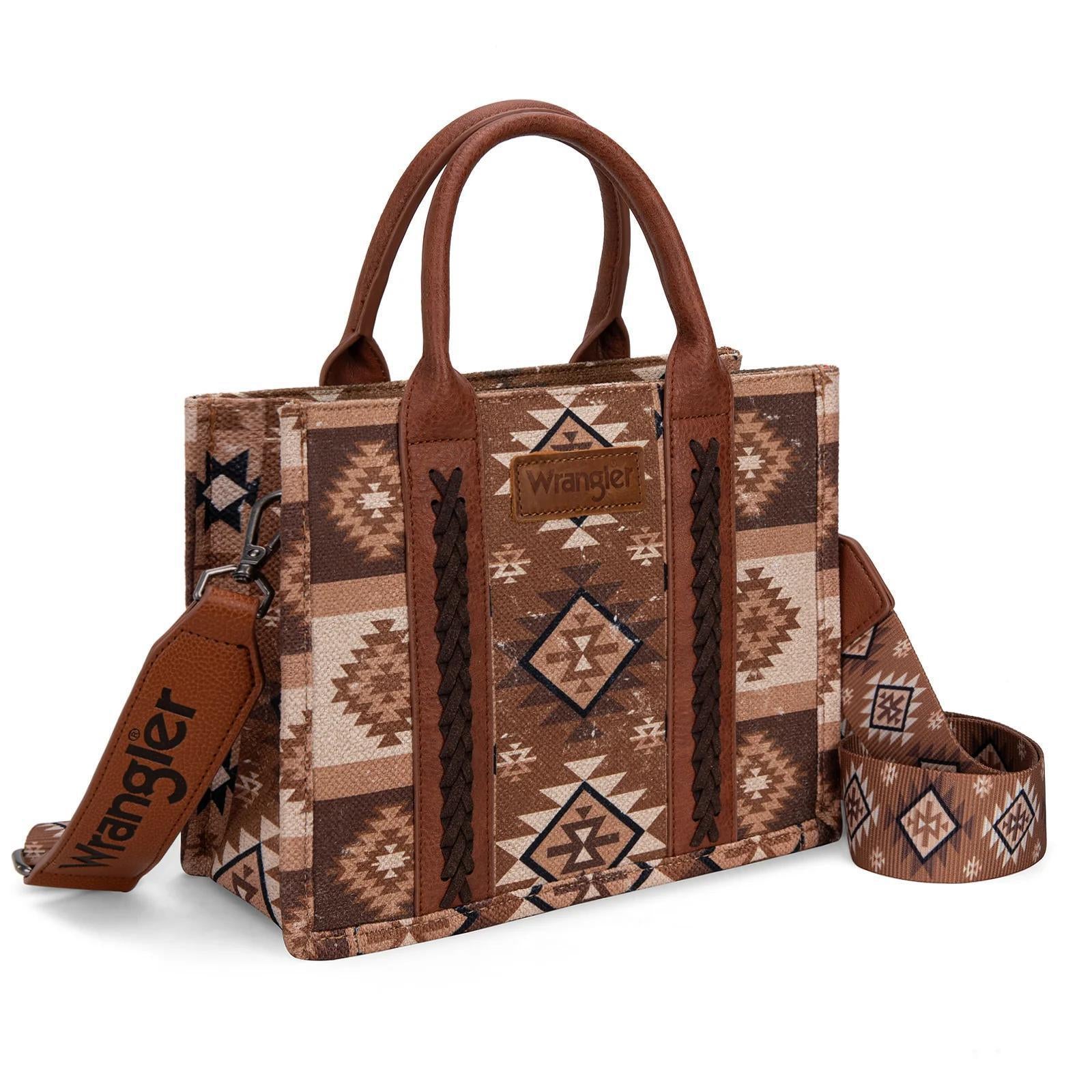 Montana West Wrangler Aztec Pattern Dual Sided Print -Tote/Crossbody weis-western-wear