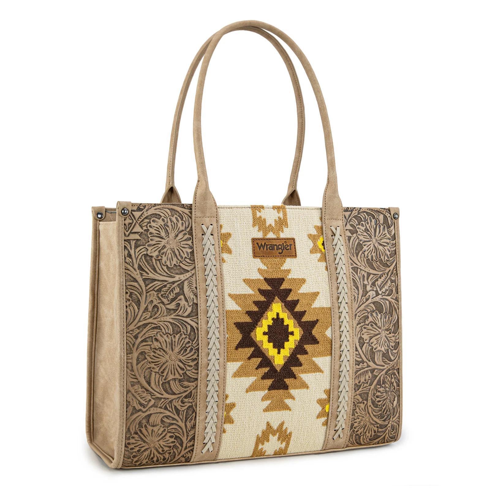 Montana West Wrangler Tooled Aztec Pattern Print Concealed Carry Tote/Crossbody weis-western-wear