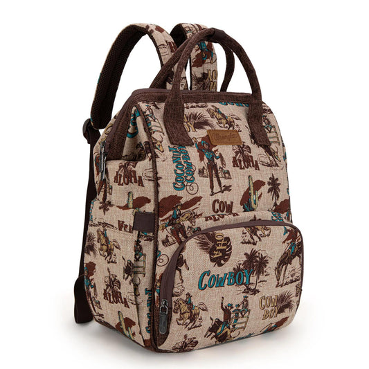 Montana West Wrangler Vintage Retro Cowboy Cool Print Backpack Tan weis-western-wear