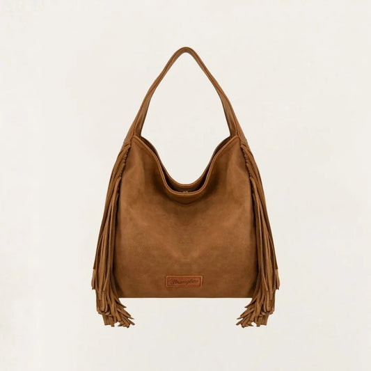 Montana West Wrangler Fringe Studded Hobo Bag- Brown weis-western-wear