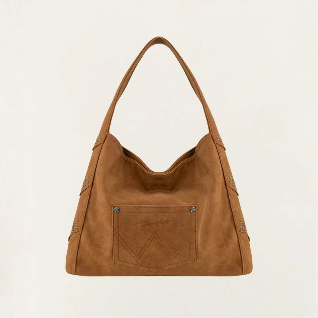 Montana West Wrangler Fringe Studded Hobo Bag- Brown weis-western-wear