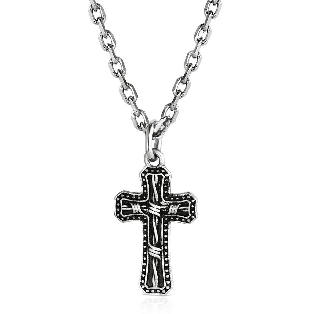 Montana Silversmiths Antiqued Stainless Barbed Wire Cross Necklace
