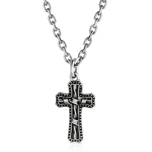 Montana Silversmiths Antiqued Stainless Barbed Wire Cross Necklace