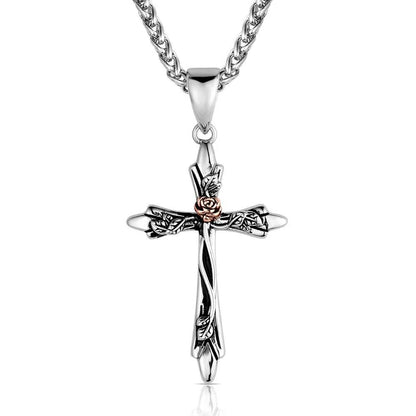 Thorns and Roses Cross Necklace