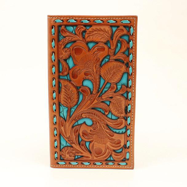 Nocona Men's Turquoise Floral Pierced Rodeo Wallet N5417933