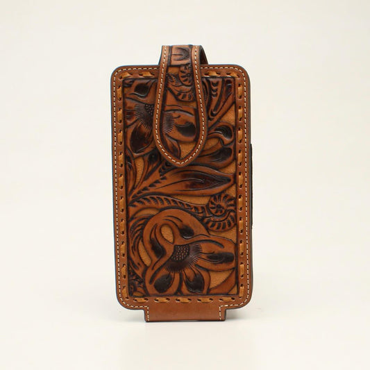 Nocona Phone Case Holder Leather Floral Embossed Pierced Laced Tan weis-western-wear