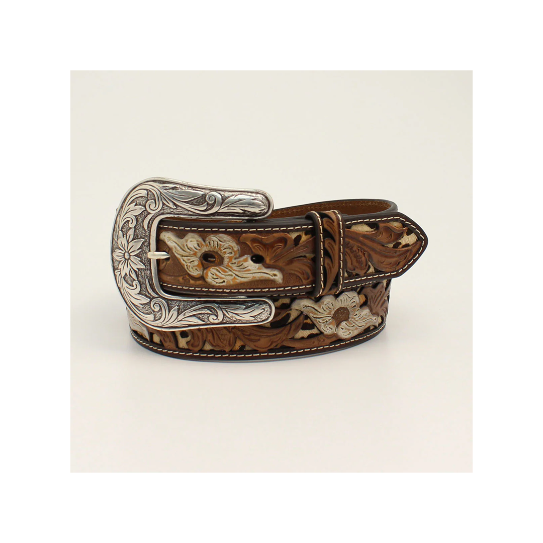 Nocona Women's Brown And Ivory Tooled With Leopard Underlay Belt weis-western-wear