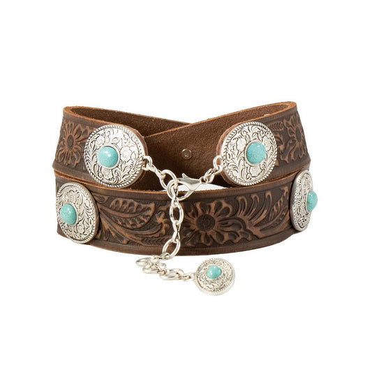 Nocona Women's Brown Floral Embossing & Conchos Belt N320000502 weis-western-wear