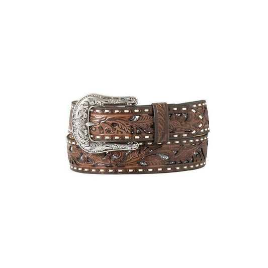 Nocona Women's Glitter Underlay Floral Laced Belt