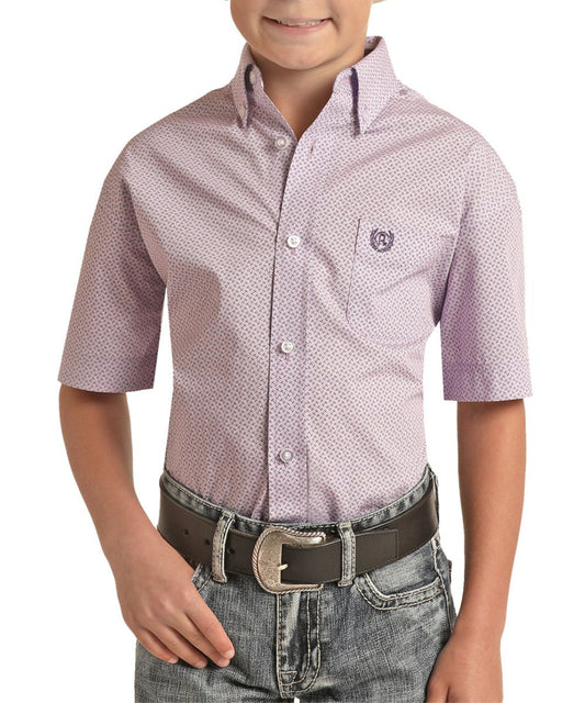 Panhandle Boy’s Shirt Short Sleeve Casual Violet Print Button Down