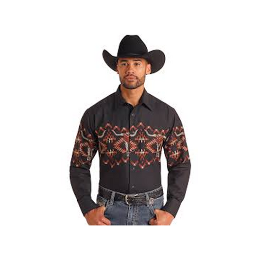Panhandle Slim Men's Skull Aztec Border Button Up