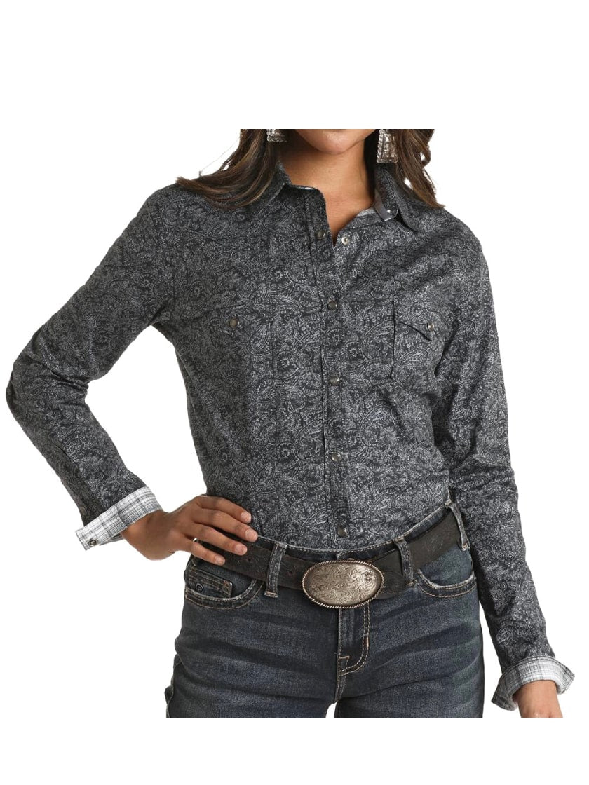 Panhandle Women’s Shirt Western Long Sleeve Paisley Snaps - Clearance