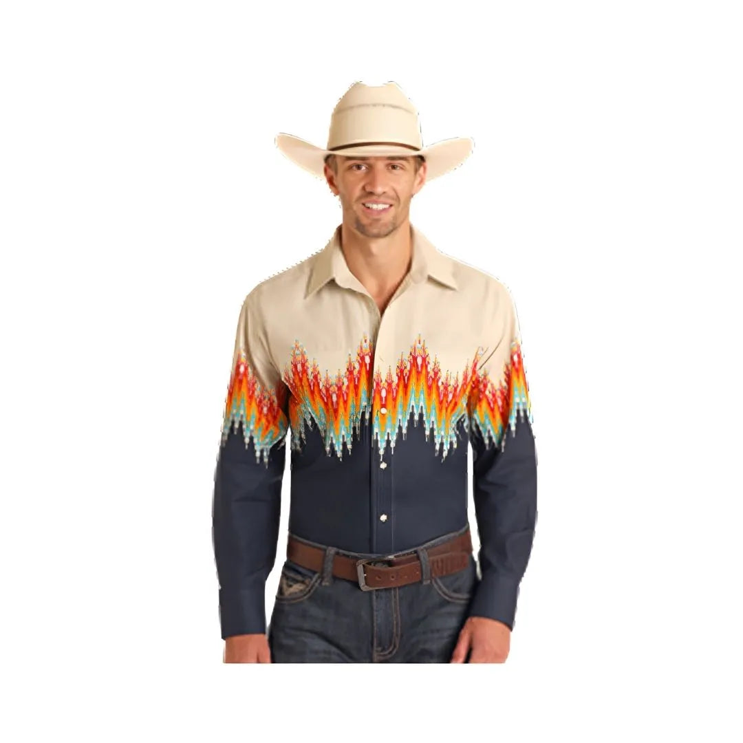 Panhandle Slim Men's Aztec Border Long Sleeve Shirt - Navy