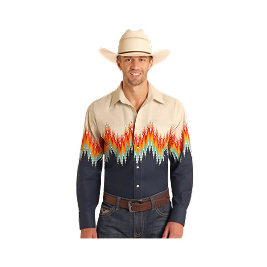 Panhandle Slim Men's Aztec Border Long Sleeve Shirt - Navy