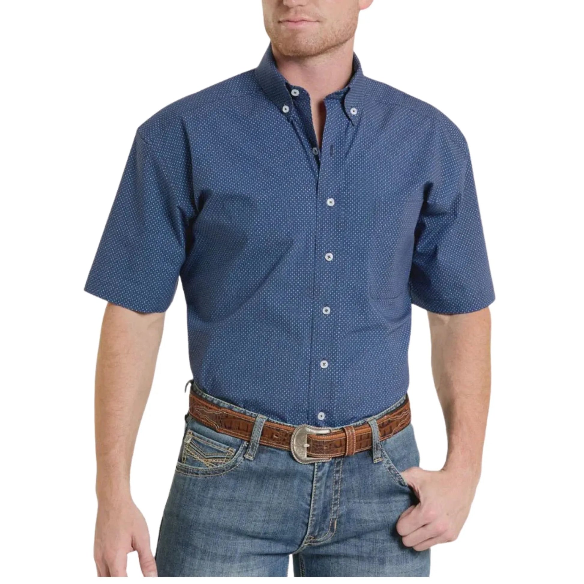 Panhandle Slim Men's Short Sleeves 1 pocket Button Blue Geo Print weis-western-wear
