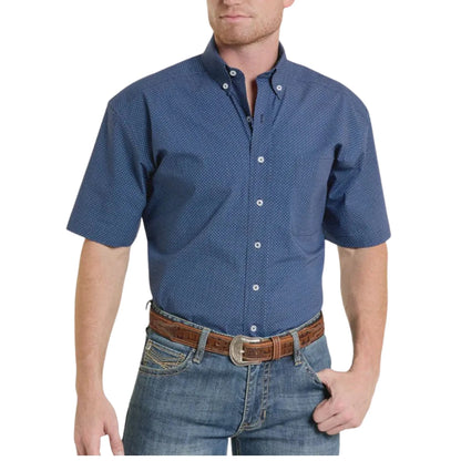 Panhandle Slim Men's Short Sleeves 1 pocket Button Blue Geo Print weis-western-wear
