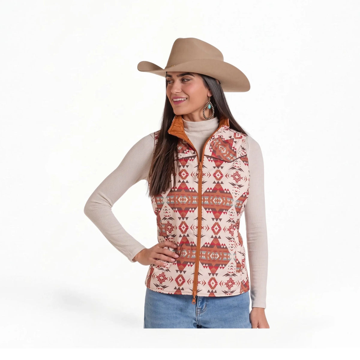 Panhandle Slim Women's Rust Aztec Print Reversible Vest