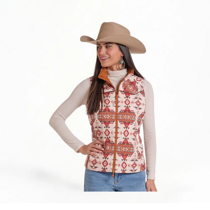 Panhandle Slim Women's Rust Aztec Print Reversible Vest