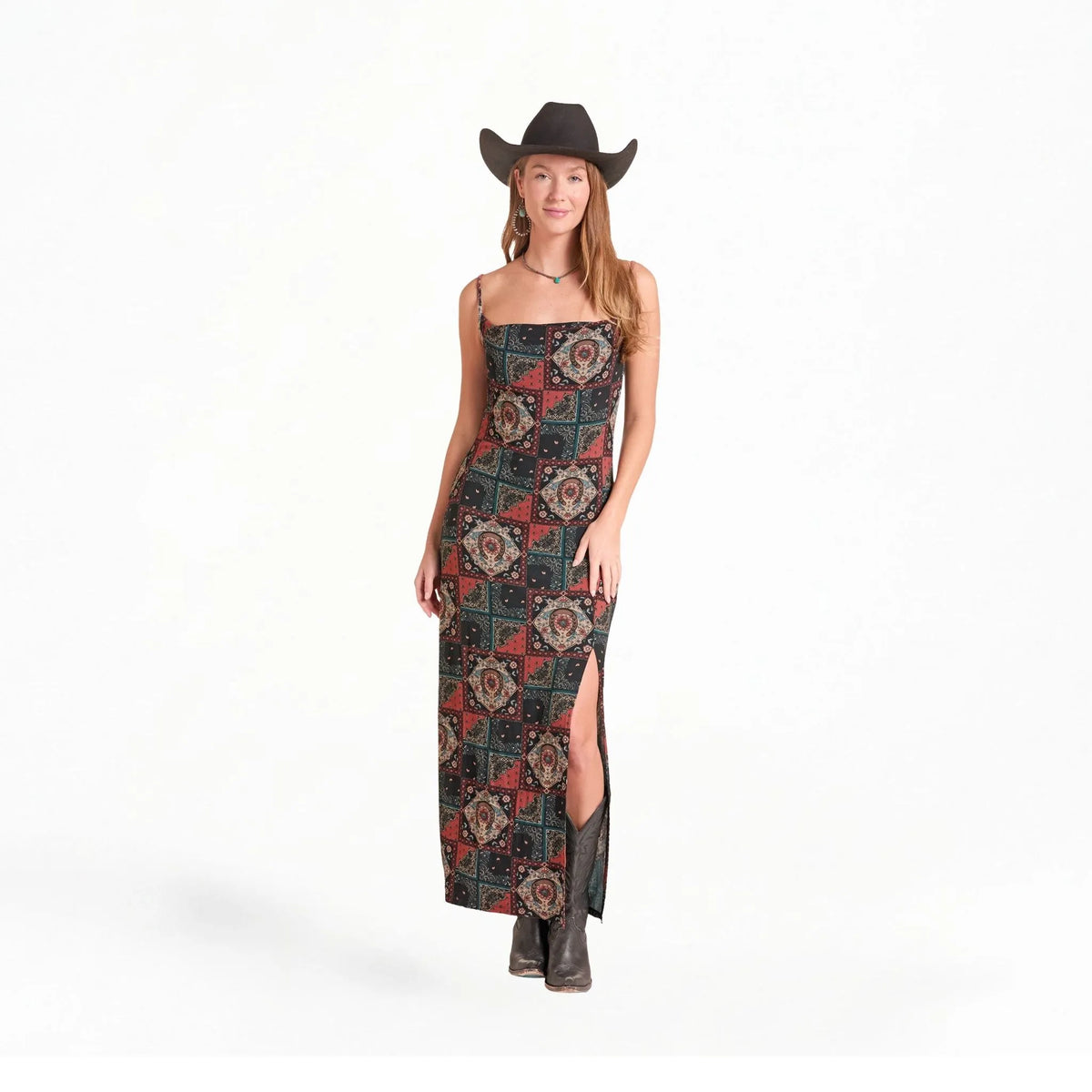 Patchwork Women's Print Cowl Neck Slip Dress