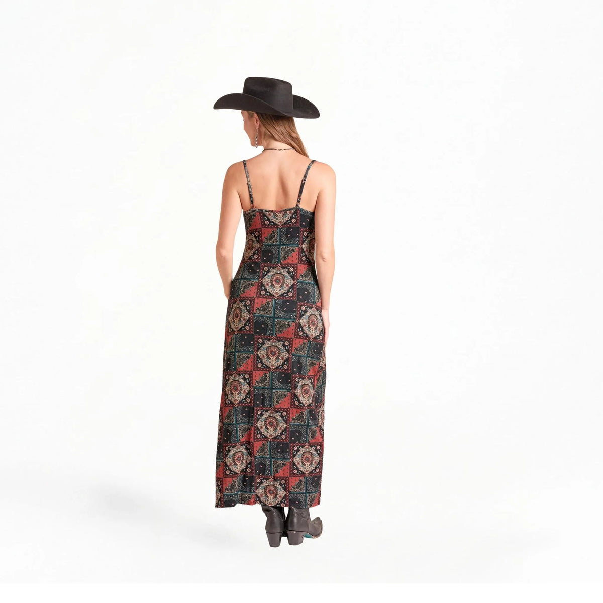 Patchwork Women's Print Cowl Neck Slip Dress