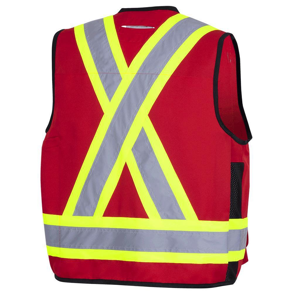 Pioneer Hi-Vis 150D Poly Twill Surveyor's Safety Vest With Snap Closure 6692-BLK, 6683-RED