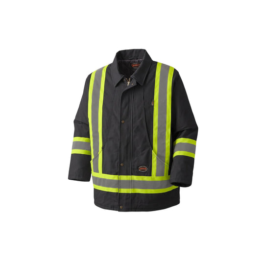 Pioneer Men's Medium Quilted Black Cotton Duck Safety Winter Coat