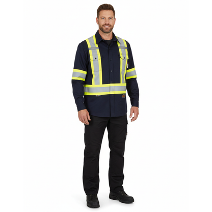 Pioneer Women's FR-Tech® Hi-Vis 88/12 7 oz FR/ARC–Rated Safety Shirt – Navy