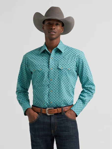Men's Wrangler Modern Fit Long Sleeve Turqoiuse Western Shirt