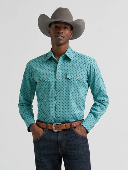 Men's Wrangler Modern Fit Long Sleeve Turqoiuse Western Shirt