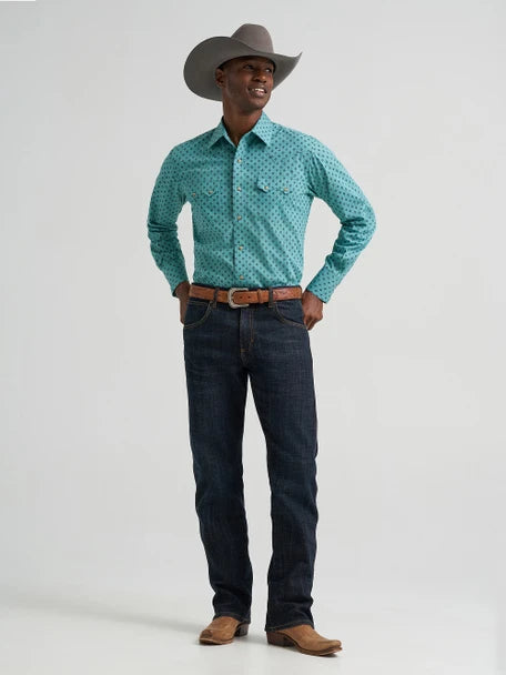 Men's Wrangler Modern Fit Long Sleeve Turqoiuse Western Shirt