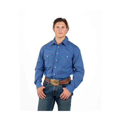 Panhandle Slim Men's Blue Geometric Snap Long Sleeve Western Shirt