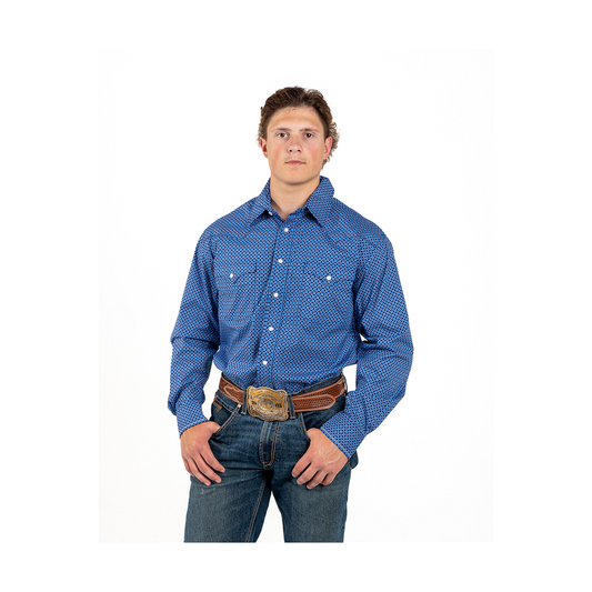 Panhandle Slim Men's Blue Geometric Snap Long Sleeve Western Shirt