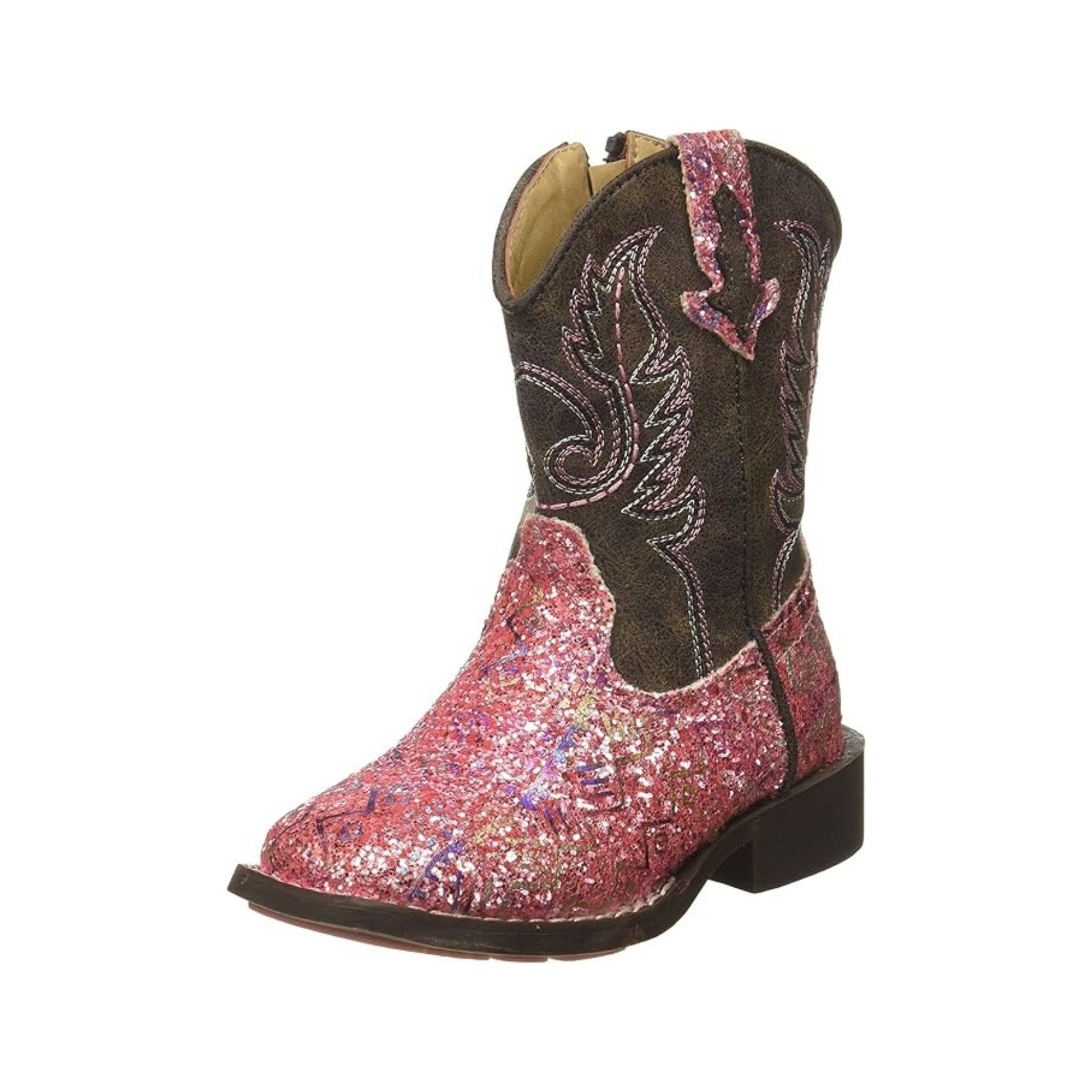 ROPER Toddler Girls Aztec Glitter Square Toe Casual Boots Mid Calf weis-western-wear