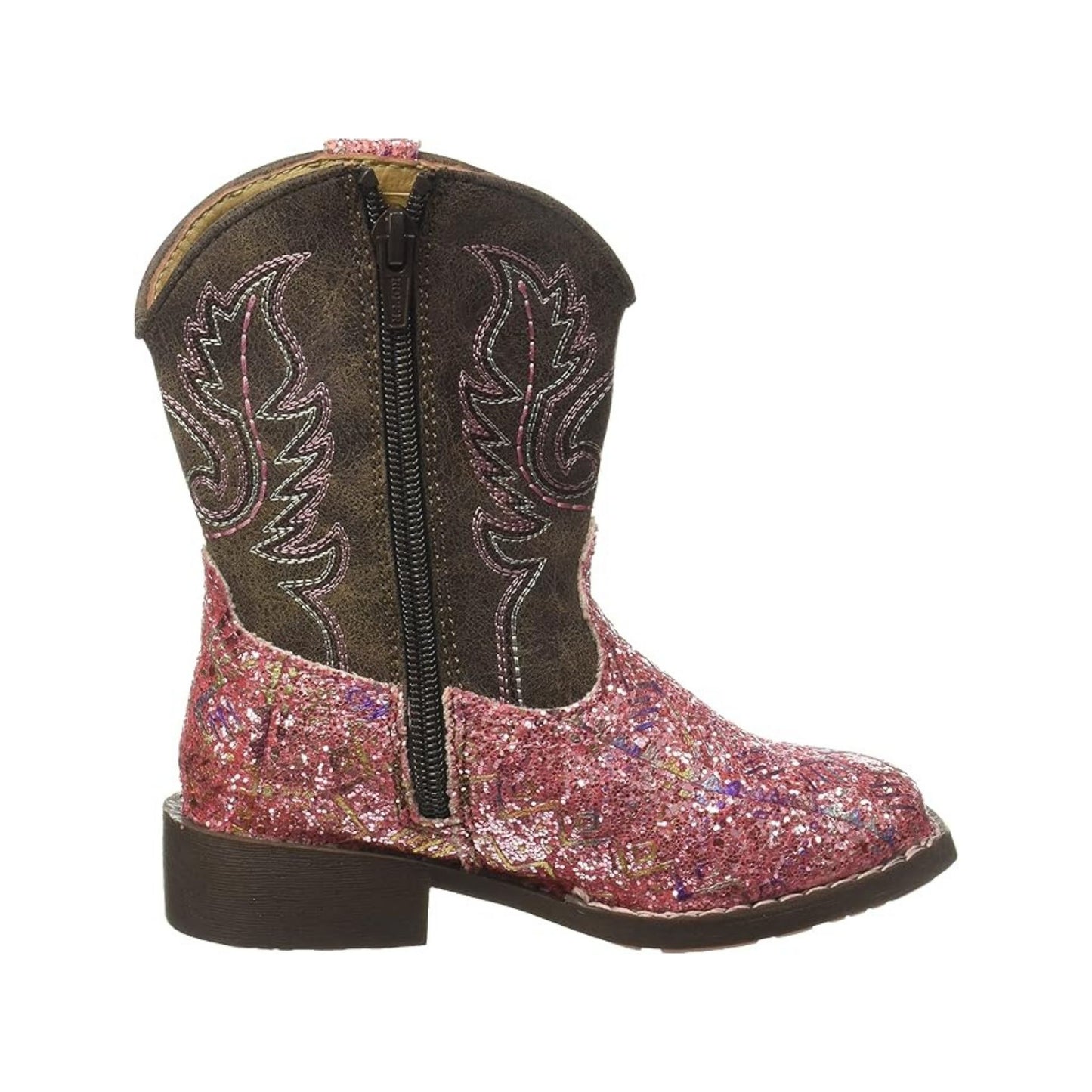 ROPER Toddler Girls Aztec Glitter Square Toe Casual Boots Mid Calf weis-western-wear