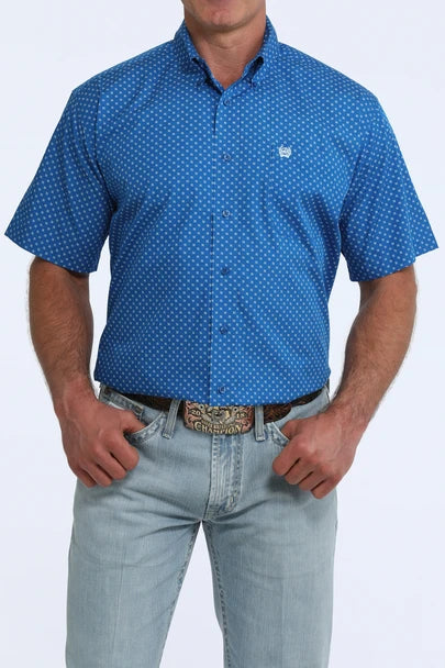 Cinch Men's Short Sleeve Royal Blue Geo Print
