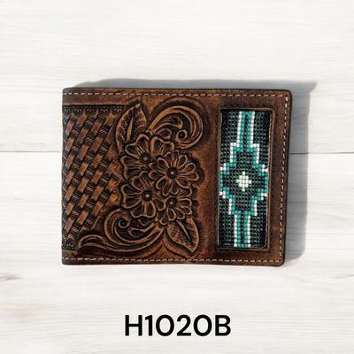 Ranger Belt Company Tooled Leather Wallet With Beaded Green Accents weis-western-wear