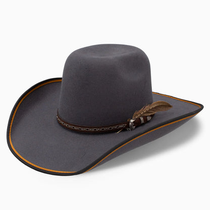 Resistol Tuff Hedeman Ranger Rider B wool felt western hat in grey, side profile view.
